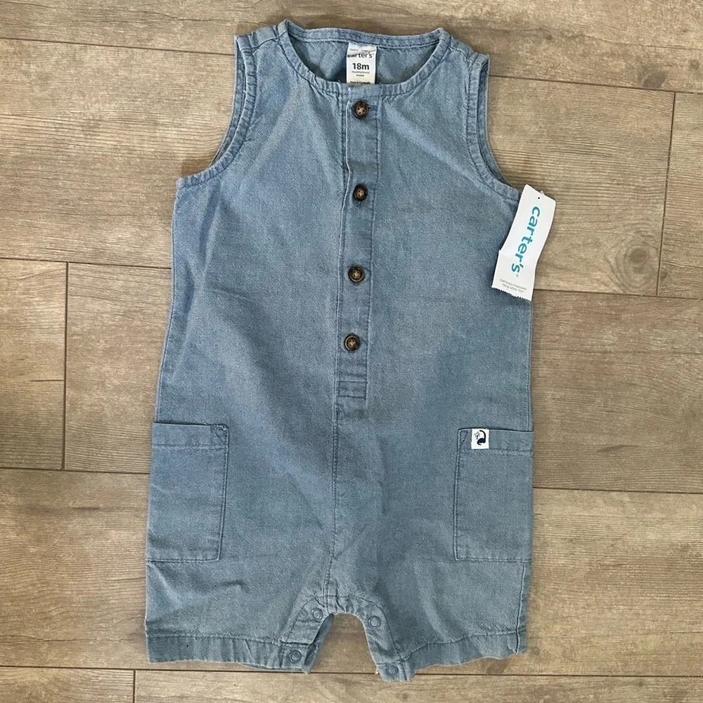 New Carter’s Denim Sleeveless Jumpsuit 18m Baby Boy New with tags